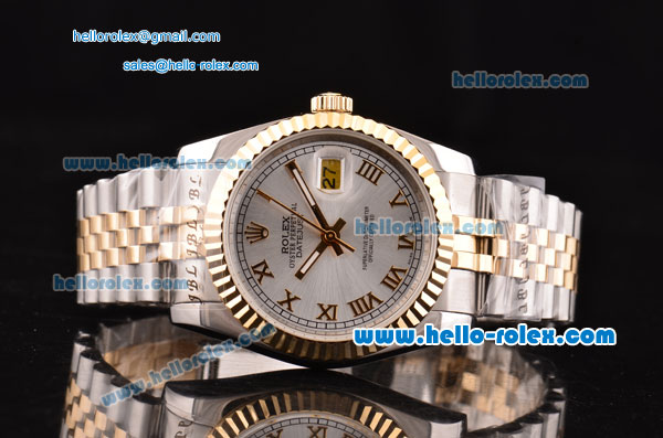 Rolex Datejust Automatic Movement Two Tone Case with Sliver Dial and Roman Marking - Click Image to Close